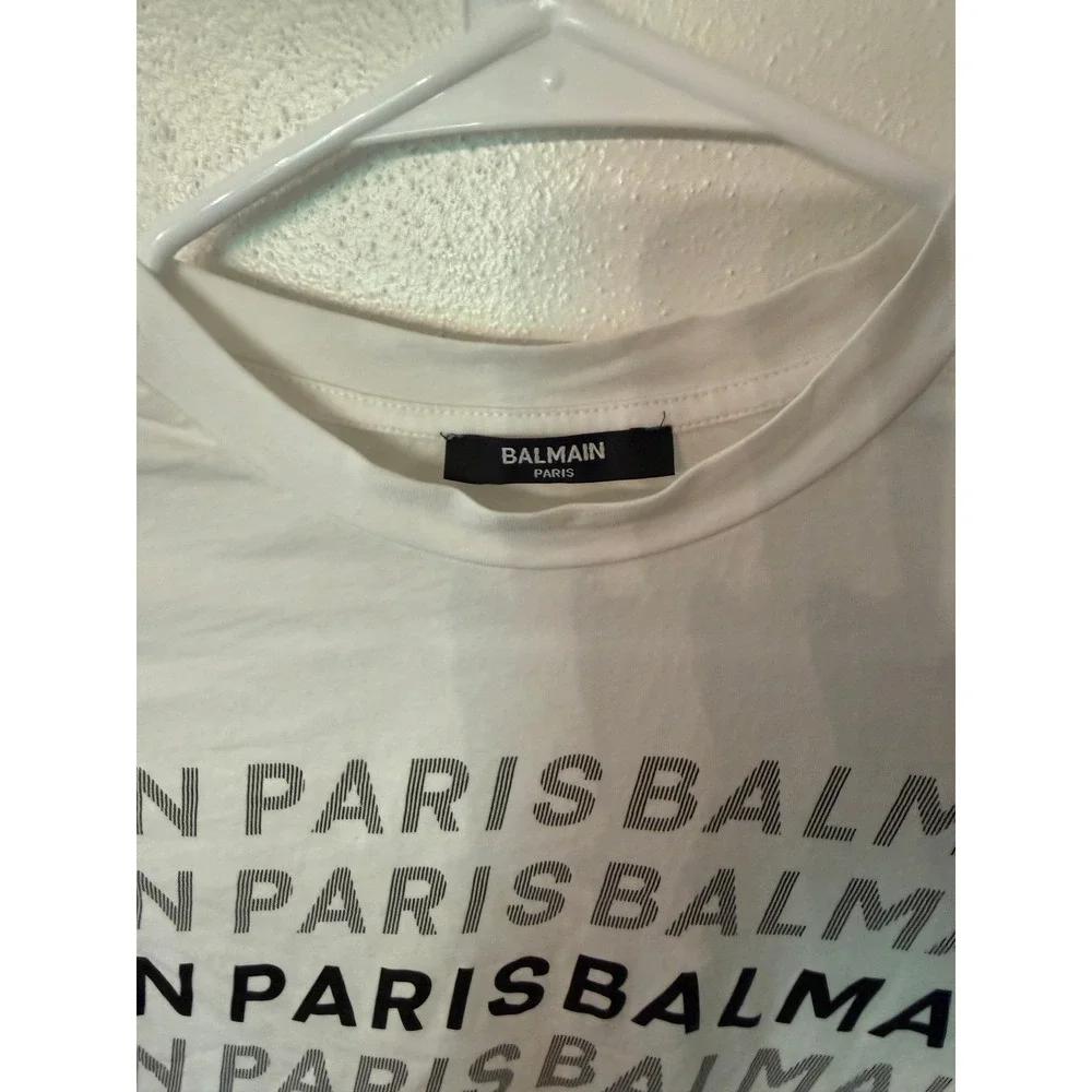Balmain Paris Logo Graphic T Shirt White Short Sleeve Cotton KIDS‎